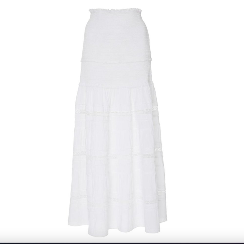 LoveShackFancyOlive Smocked Broderie-detailed